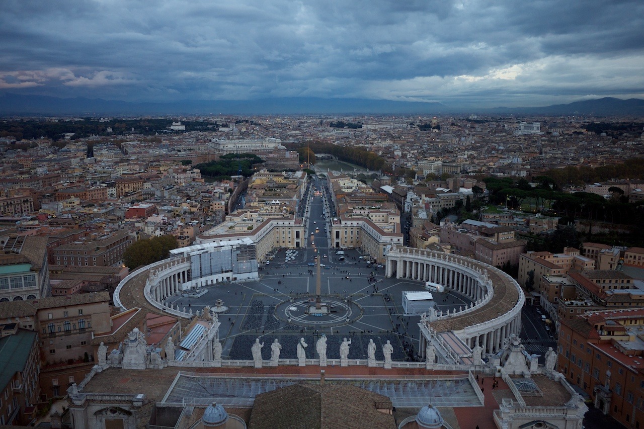 St. Peter&rsquo;s Basilica is the largest church in the world. The inside is absolutely vast. Very impressive.
You get to the dome via an increasingly narrow series of passageways and a spiral staircase you&rsquo;ll get dizzy from. And the view from the top is...