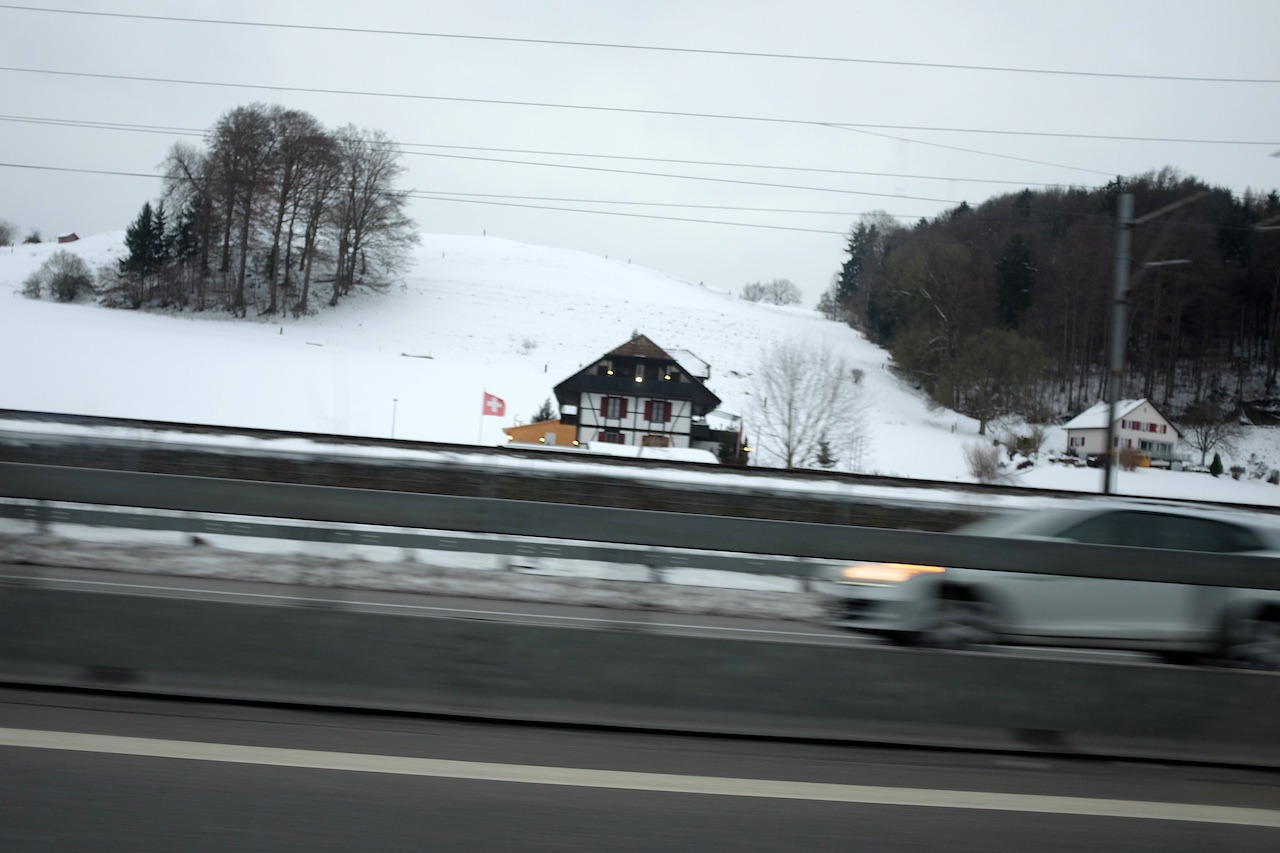 35/365: We&rsquo;ve been driving all day to get to Ch&acirc;tel &ndash; which is right behind the Swiss border in the French alps. The flag in this photo grabbed my attention and I took a quick snap from the car. I think the photo turned out ok, and it quite nicely...