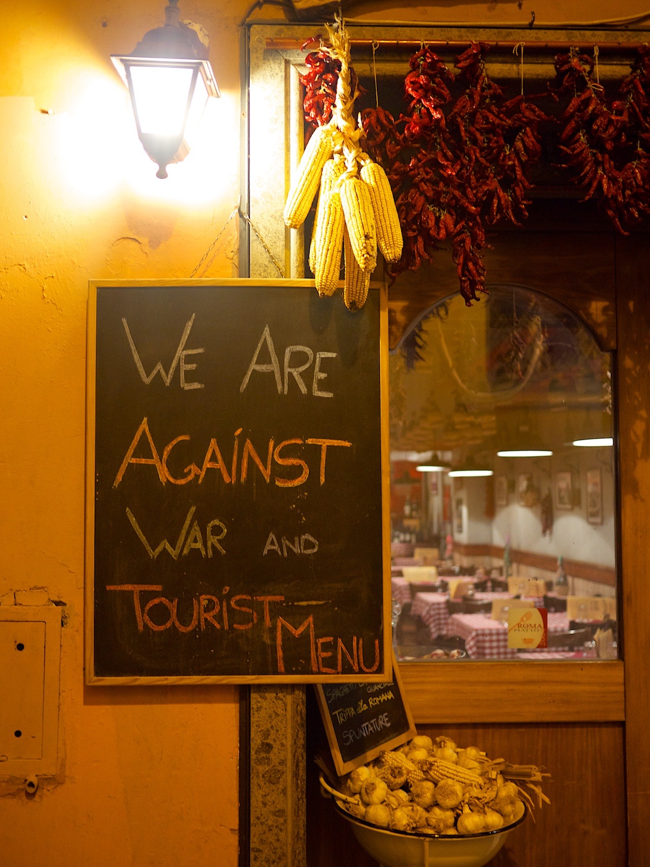 We are against war and tourist menu