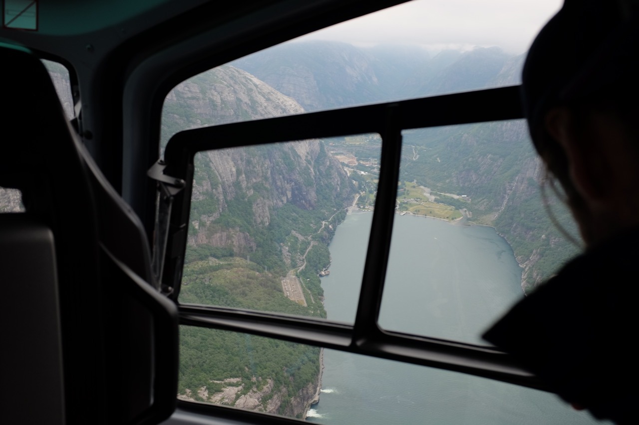 A base-jumper festival meant we could take a relatively cheap helicopter flight back down to Lysebotn. As I said: spectacular day.
